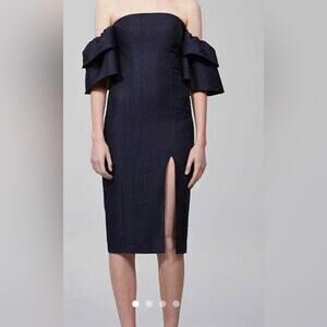 KEEPSAKE THE LABEL‎ MAGNOLIA OFF THE SHOULDER NAVY DRESS SIZE S